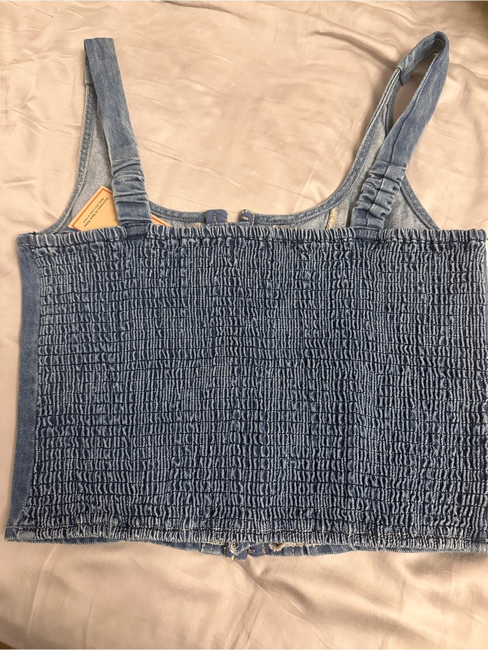 Lone Star Blue Denim Tank Top with Panel Stitching and Eyelet Closure - Picture 6 of 8